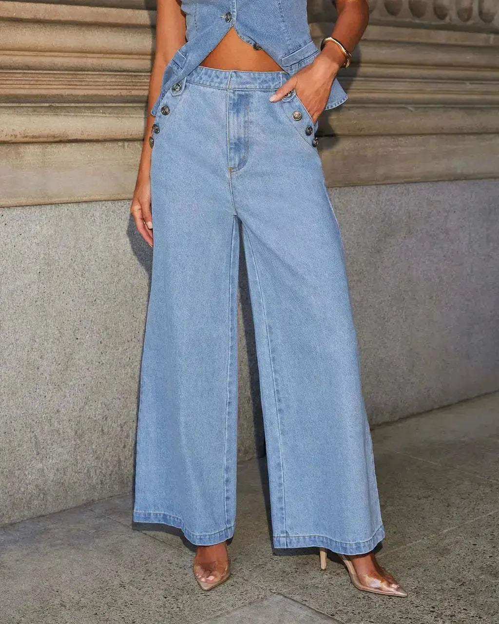 Kalina | Denim Wide-Leg Trousers with Waistcoat