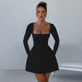 Women'S Clothing Slim Fit Square Collar Long Sleeve Dress Women
